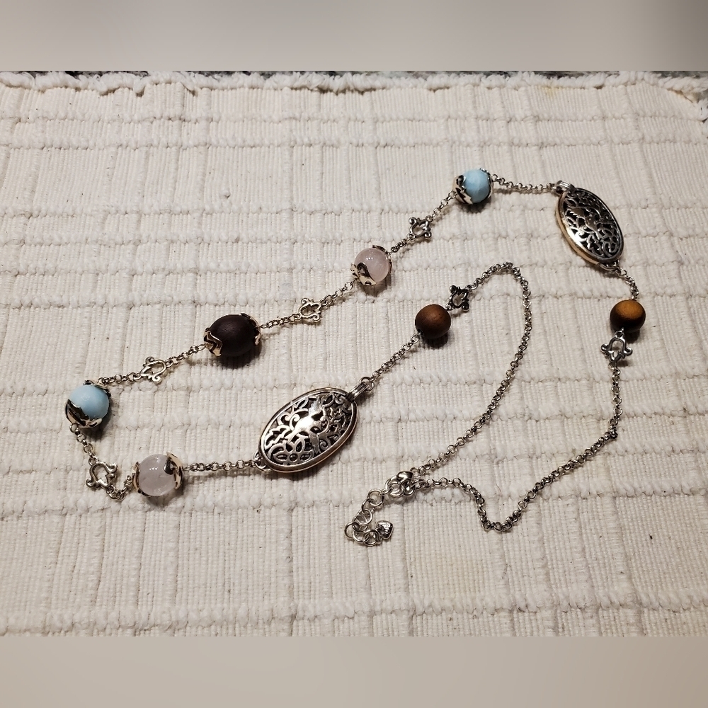 Brighton Songbird Necklace Silver 34-36" Gemstone and Wood Beads Retired Chunky